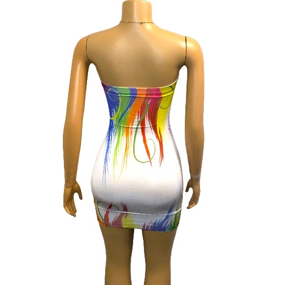 Y2K Flamingo USA Tube Dress Mini Strapless white multicolor Abstract Size S - Picture 10 of 11